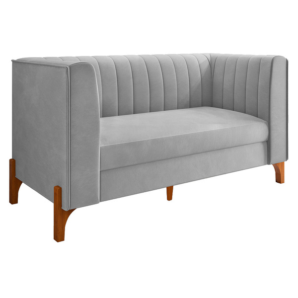 Namoradeira 02 Lugares Miami Veludo Base De Madeira Castanho