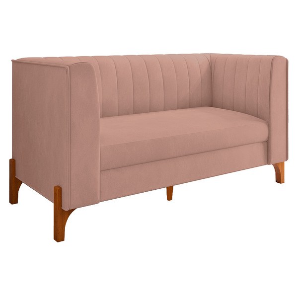 Namoradeira 02 Lugares Miami Veludo Base De Madeira Castanho