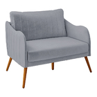 Namoradeira 02 Lugares Salem Veludo Cinza Pés Palito Castanho