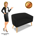 Namoradeira 02 Lugares Stella Veludo Luxo Preto A81 Pés Palit