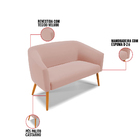 Namoradeira 02 Lugares Stella Veludo Rosê Pés Palito Castanho