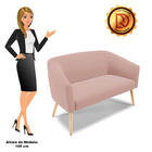 Namoradeira 02 Lugares Stella Veludo Rosê Pés Palito Castanho