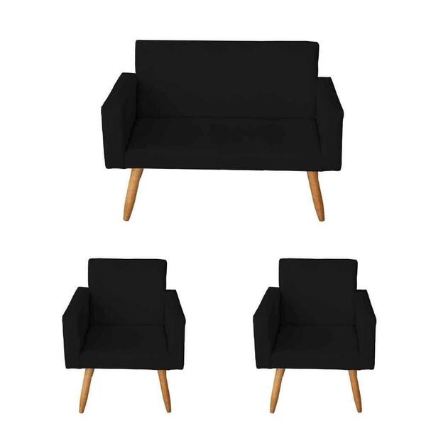 Namoradeira 2 Lugares Com 2 Poltronas Nina Preto
