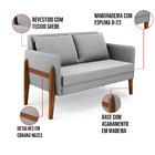 Namoradeira 2 Lugares Lana Suede Cinza Base De Madeira - D'ro