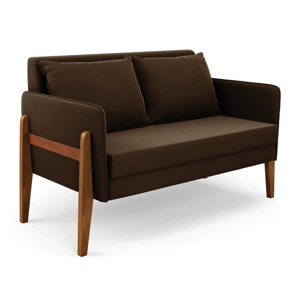 Namoradeira 2 Lugares Lana Suede Marrom Base De Madeira - D'r