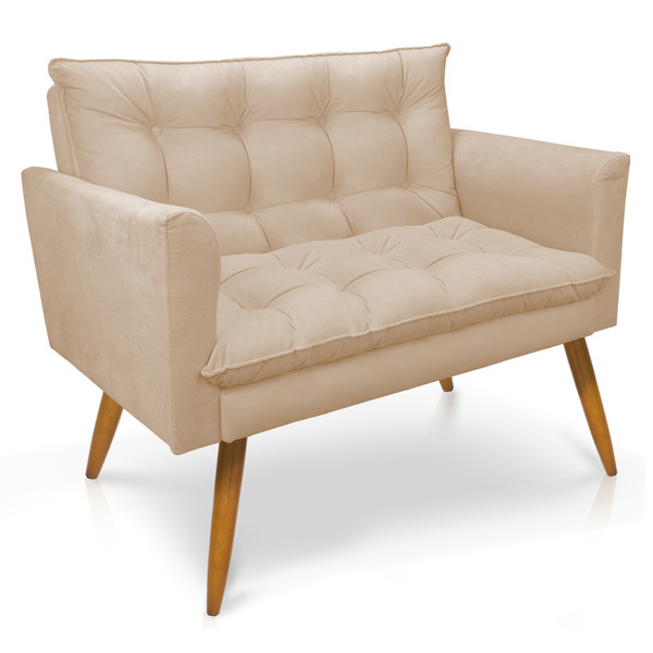 Namoradeira 2 Lugares Olivia Suede Bege Pés Palito Castanho -