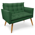 Namoradeira 2 Lugares Olivia Suede Verde Pés Palito Castanho