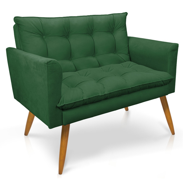 Namoradeira 2 Lugares Olivia Suede Verde Pés Palito Castanho