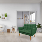 Namoradeira 2 Lugares Olivia Suede Verde Pés Palito Castanho