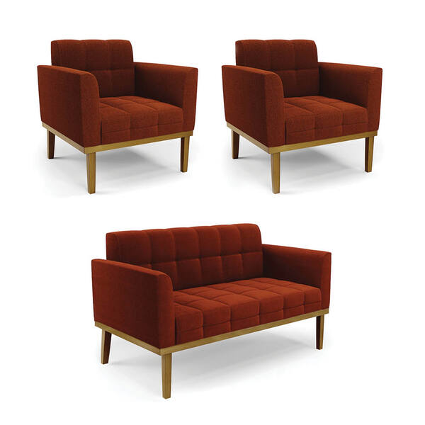 Namoradeira 2 Poltronas Base Madeira Fixa Cast Elisa Bouclê D