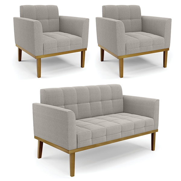 Namoradeira 2 Poltronas Base Madeira Fixa Cast Elisa Bouclê D