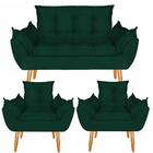 Namoradeira + 2 Poltronas Opala Verde Fibras Macias