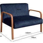 Namoradeira Anita Sofá 2 Lugares Moderna Braço Madeira Azul M