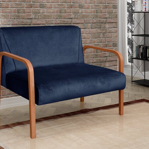 Namoradeira Anita Sofá 2 Lugares Moderna Braço Madeira Azul M