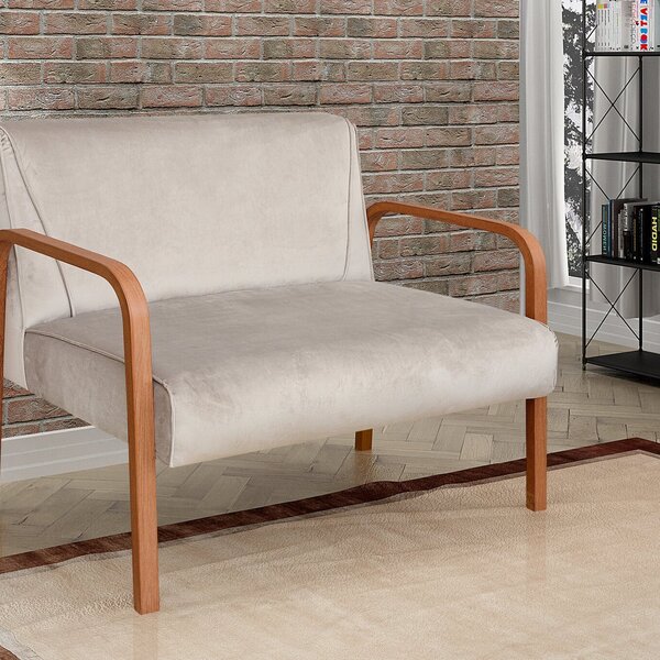 Namoradeira Anita Sofá 2 Lugares Moderna Braço Madeira Suede