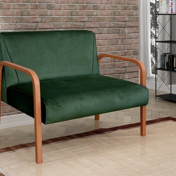 Namoradeira Anita Sofá 2 Lugares Moderna Braço Madeira Veludo