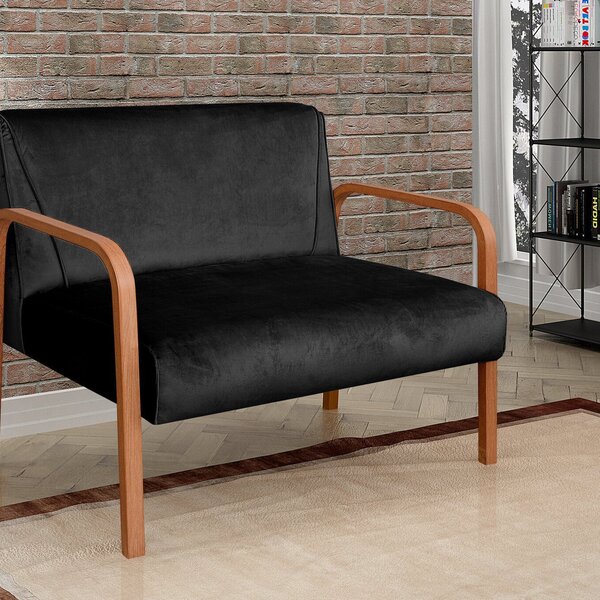 Namoradeira Anita Sofá 2 Lugares Moderna Braço Madeira Veludo