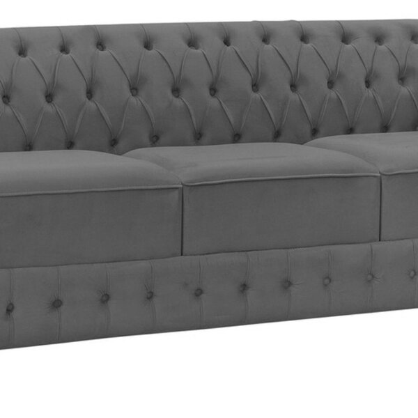 Namoradeira Chesterfield Bourbon Veludo 3 Lugares Cinza