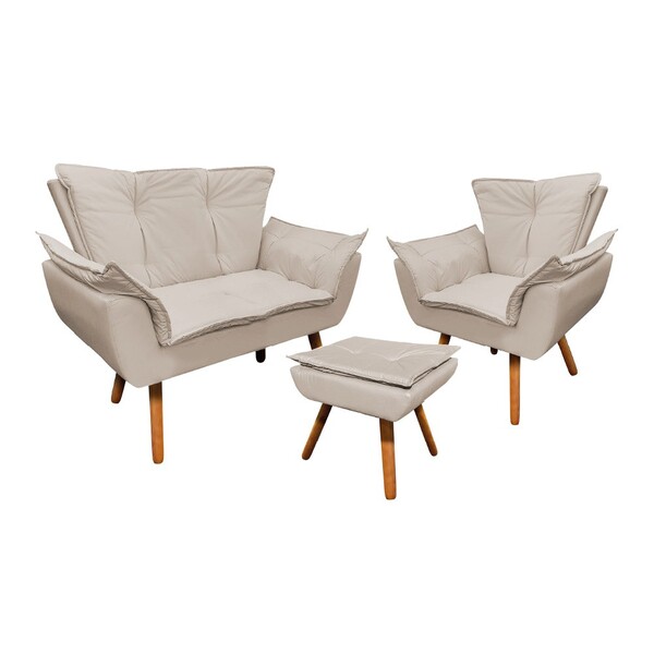 Namoradeira Com 1 Poltrona E 1 Puff Pé Palito Madeira Opala C