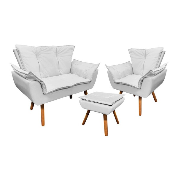 Namoradeira Com 1 Poltrona E 1 Puff Pé Palito Madeira Opala C