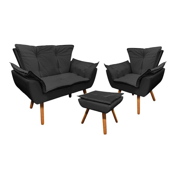 Namoradeira Com 1 Poltrona E 1 Puff Pé Palito Madeira Opala C