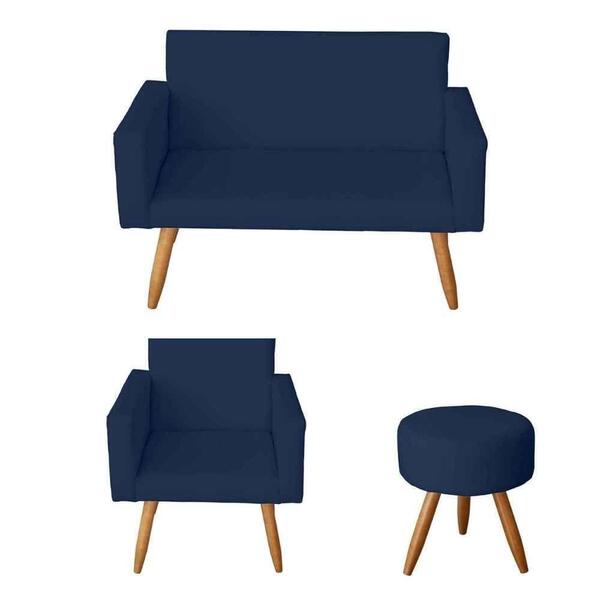 Namoradeira Com 1 Poltrona Nina E Puff Sófia Azul Marinho