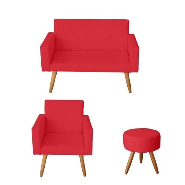 Namoradeira Com 1 Poltrona Nina E Puff Sófia Vermelho