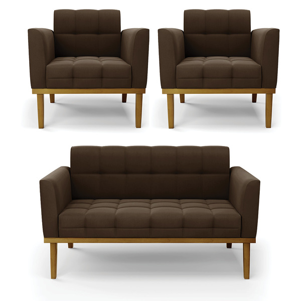 Namoradeira Com 2 Poltronas Base De Madeira Castanho Elisa Su