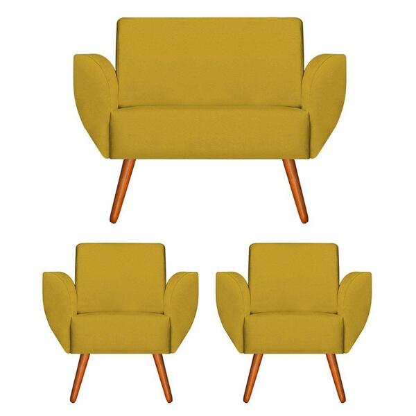 Namoradeira Com 2 Poltronas Jolly Suede Amarelo Kasa Sofá