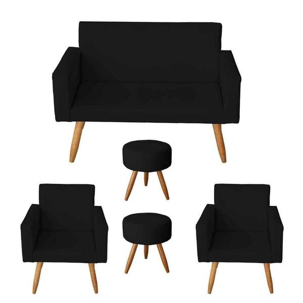 Namoradeira Com 2 Poltronas Nina E 2 Puffs Sófia Preto
