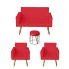 Namoradeira Com 2 Poltronas Nina E Puff Aramado Vermelho