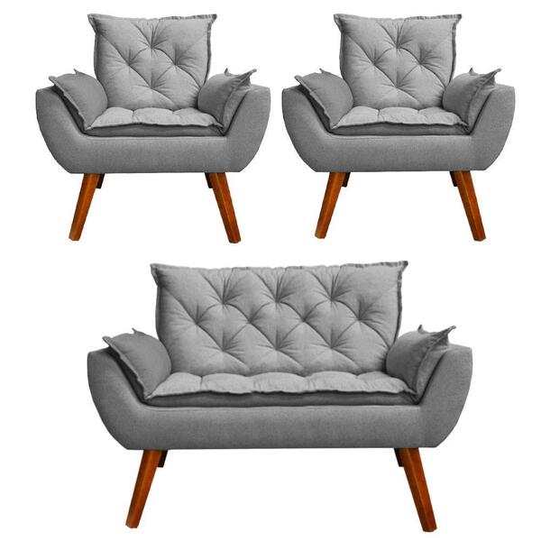 Namoradeira Com 2 Poltronas Opala Linho Cinza D'rost