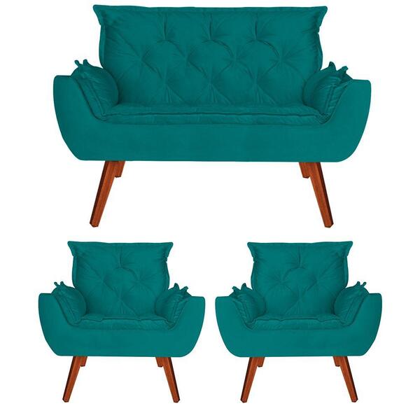 Namoradeira Com 2 Poltronas Opala Suede Azul D'rost