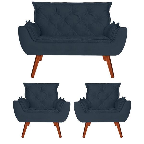 Namoradeira Com 2 Poltronas Opala Suede Azul Marinho D'rost