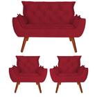 Namoradeira Com 2 Poltronas Opala Suede Vermelho D'rost