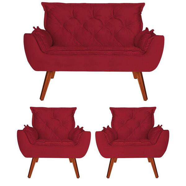 Namoradeira Com 2 Poltronas Opala Suede Vermelho D'rost