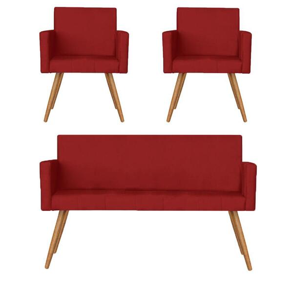 Namoradeira Com 2 Poltronas Vitória Suede Vermelho Kasa Sofá