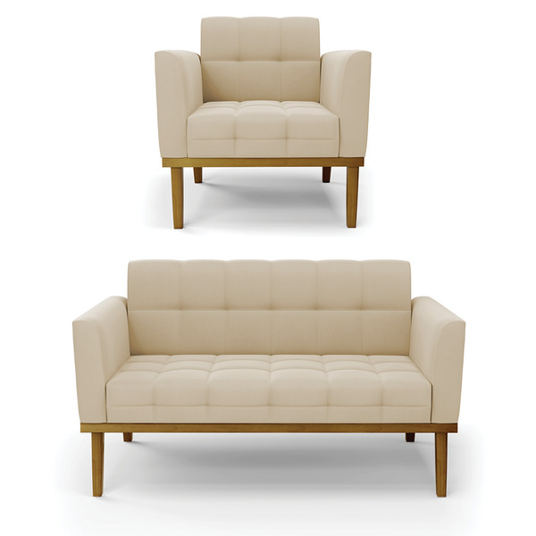 Namoradeira Com Poltrona Base De Madeira Castanho Elisa Suede