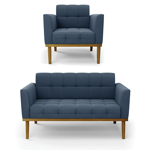 Namoradeira Com Poltrona Base De Madeira Castanho Elisa Suede