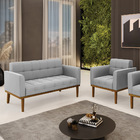 Namoradeira Com Poltrona Base De Madeira Castanho Elisa Suede