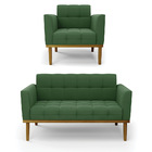 Namoradeira Com Poltrona Base De Madeira Castanho Elisa Suede