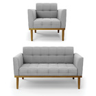 Namoradeira Com Poltrona Base De Madeira Castanho Elisa Suede