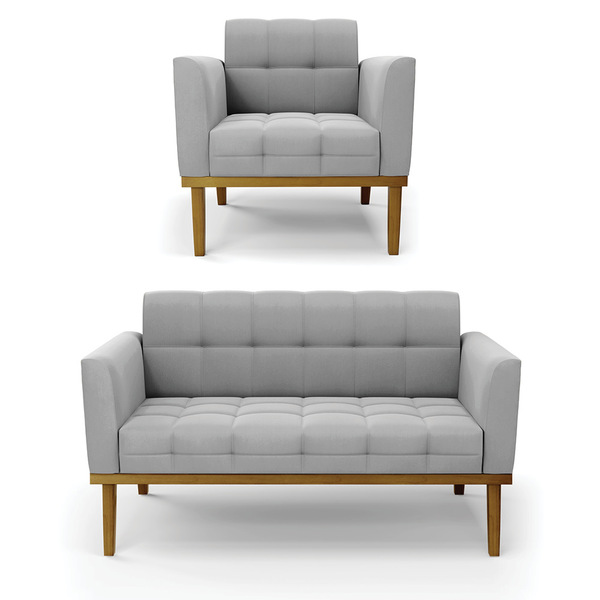 Namoradeira Com Poltrona Base De Madeira Castanho Elisa Suede