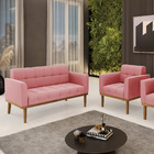 Namoradeira Com Poltrona Base De Madeira Castanho Elisa Suede