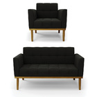 Namoradeira Com Poltrona Base De Madeira Castanho Elisa Suede