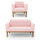 Namoradeira Com Poltrona Base De Madeira Castanho Elisa Suede