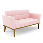 Namoradeira Com Poltrona Base De Madeira Castanho Elisa Suede