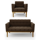 Namoradeira Com Poltrona Base De Madeira Castanho Elisa Suede