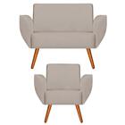 Namoradeira Com Poltrona Jolly Suede Creme Kasa Sofá