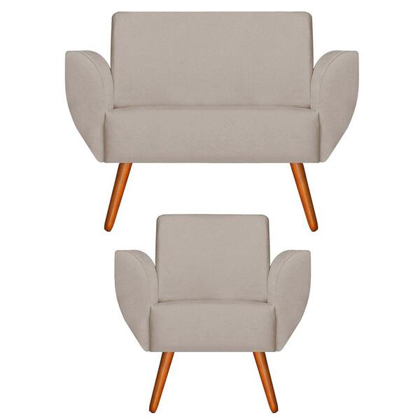 Namoradeira Com Poltrona Jolly Suede Creme Kasa Sofá